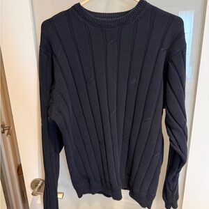 Nautica Midnight Blue Ribbed Classic Cotton Crewneck Sweater